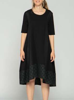 Luukaa Women Black Midi Cotton Dress Size 6 Green Stitch Short Sleeve NWT